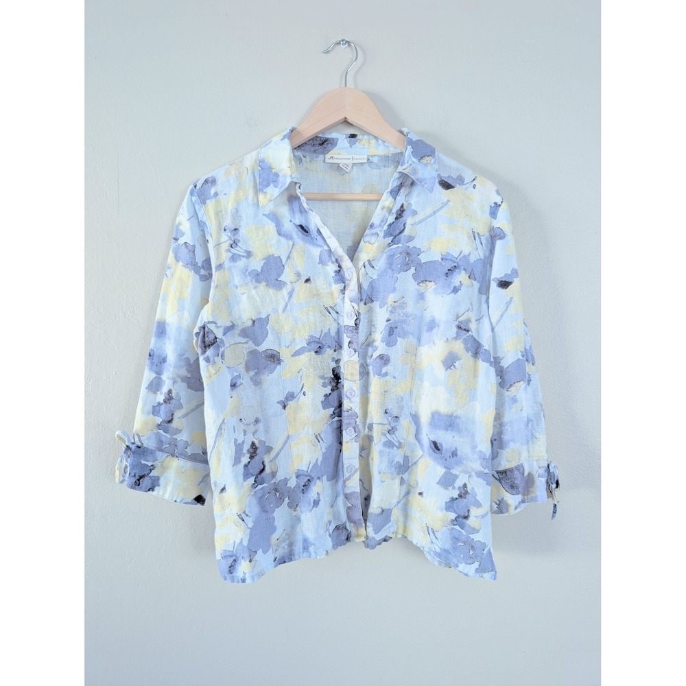 JM Collection Floral Linen Button Up Shirt Fairy Vacation Cottage Floral 12P